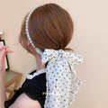 Black Polka Dot Scarf Pearl Strand Necklace Jewelry Accessory view 3
