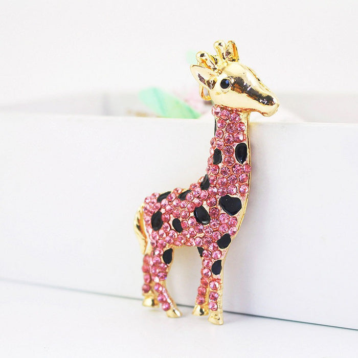 Cute Rhinestone Giraffe Car Keychain Bag Charm Gift
