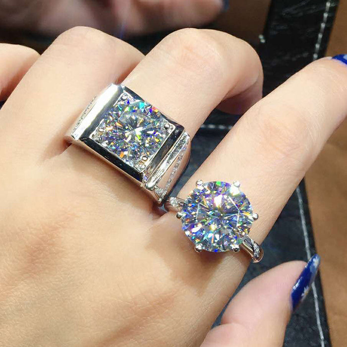 Matching Round and Rectangular Crystal Rings in Silver Tone