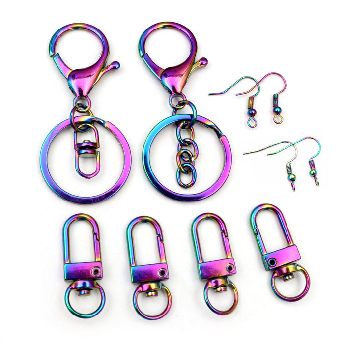 Rainbow Finish Lobster Clasps Key Rings and Earring Hooks
