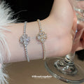 Crystal Flower Leaf Center Slider Bracelet In Gold Or Silver Tone view 4