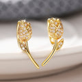 Curved Rosebud Stud Earrings With Clear Stones In Two Tones view 1