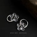 Silver Tone Translucent Disc Flower Round Hoop Earrings view 6