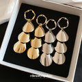 Tiered Oval Disc Drop Earrings in Gold and Silver Tones view 1