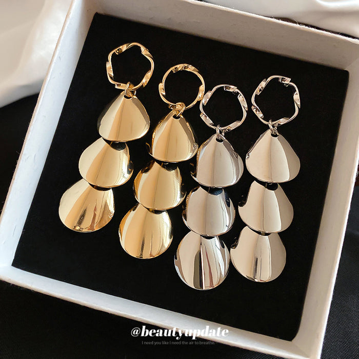 Tiered Oval Disc Drop Earrings in Gold and Silver Tones