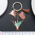 Brown Western Hat Floral Longhorn Metal Keychain Set view 3