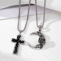 Silver Tone Gothic Cross and Crescent Rose Pendant Necklaces view 1