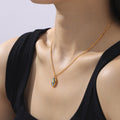 Gold Oval Abalone Shell Star Pendant Necklace Herringbone view 3