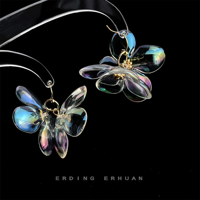 Iridescent Clear Acrylic Flower Drop Earrings Gold Hooks