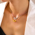 Gold Steel U Shape Pendant Snake Chain Necklace Hoops view 1