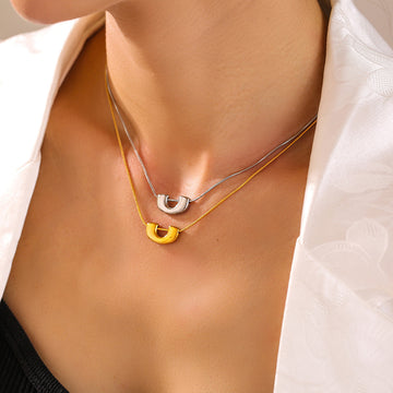 Gold Steel U Shape Pendant Snake Chain Necklace Hoops