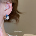 Blue Denim Effect Flower And Hoop Stud Earrings Jewelry view 4