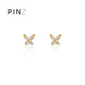 Mini Silver Butterfly Clear Zircon Stud Earrings Pair view 1