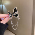 Black Butterfly Brooch With Silver Tone Edges And Draped Chains view 6