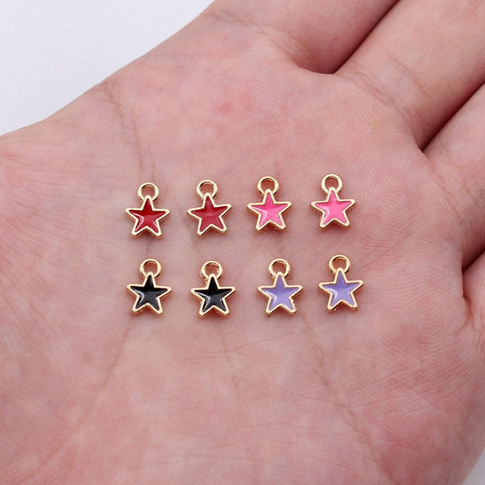 Small Enamel Star Charms in Four Colors with Gold Tone Edges