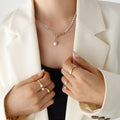 Two-Tone Zircon Tennis Paperclip Pearl Drop Necklace view 1