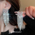 Crystal Heart Chandelier Earrings In Pink Magenta And Red view 4