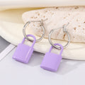 Silver Tone Enamel Padlock Huggie Drop Earrings in Five Colors view 4