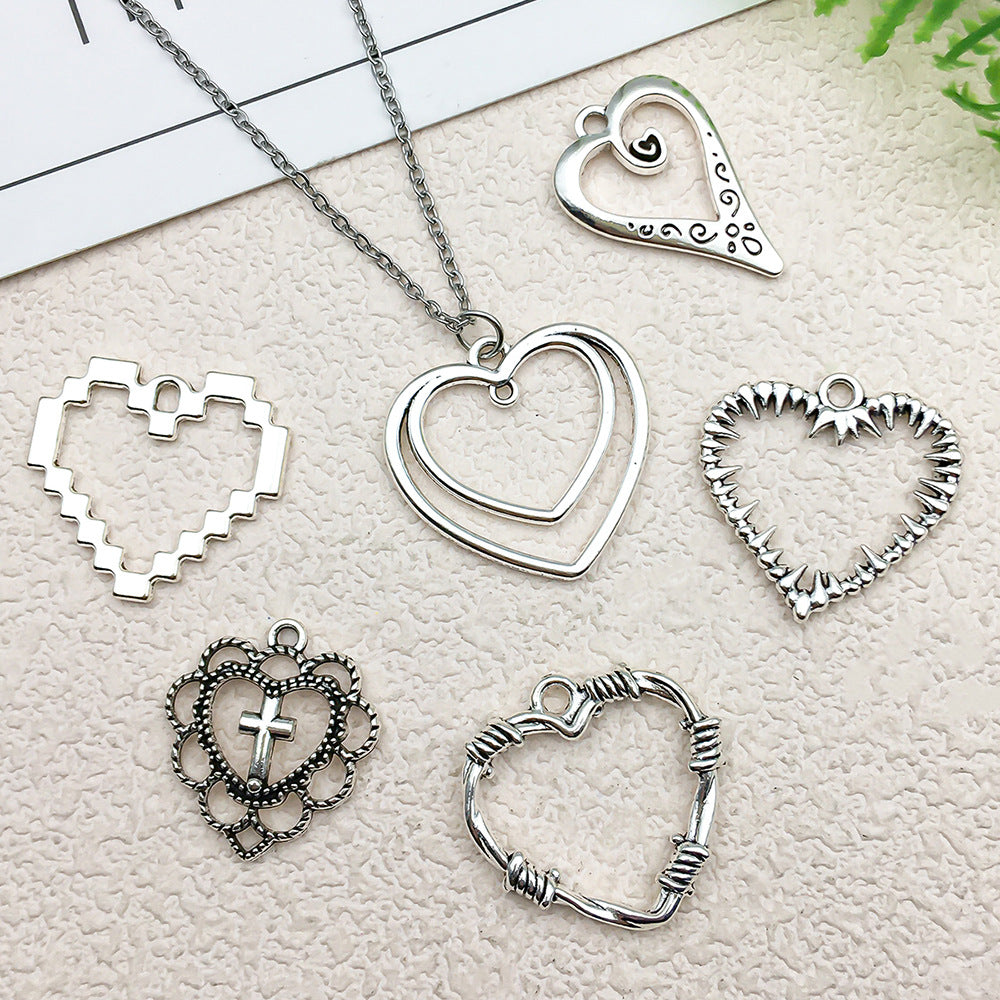 Antique Silver Zinc Alloy Hollow Barbed Heart Charm Pendant for DIY Necklace Earrings