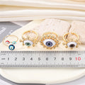 Gold Tone Realistic Eyeball Adjustable Rings and Three-Eye Cuff Bracelet view 2