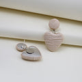 Fabric Wrapped Heart Drop Stud Earrings Three Colors view 2