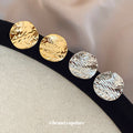 Rippled Coin Stud Earrings in Gold and Silver Tone Finishes view 3