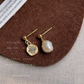 Gold Asymmetric Baroque Pearl And Crystal Disc Stud Earrings view 1