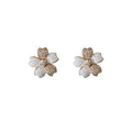 White Shell And Pave Crystal Four-Petal Flower Studs view 5
