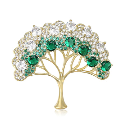 Green crystal money tree brooch with white pave canopy