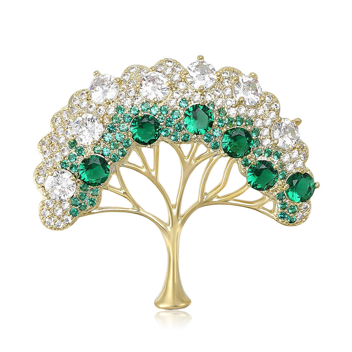 Crystal Money Tree Brooch Multicolor Green and Silver