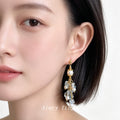 Gold Pearl Blue Glass Crystal Long Tassel Drop Earrings view 2