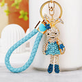 Long Legged Jeweled Rabbit Girl Keychain in a Crystal Dress view 3
