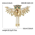Wide-Wing Owl Brooch In Metal With A Faceted Center, Marquise Crystal Wings, And Hanging view 5