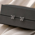 Silver Openwork Mini Butterfly Stud Earrings Simple Metal view 1