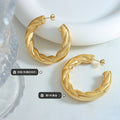 Large Twisted Rope C-Hoop Earrings Gold and Steel Pair view 2