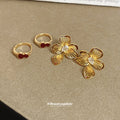 Gold Tone Red Heart And Flower Earrings With Decorative Metal Details view 1