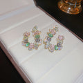 Pastel Crystal Open Hoop Statement Earrings With Polished Metal Tone Details view 6