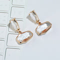 Gold Tone Double Clear Irregular Faceted Crystal Drop Earrings view 4
