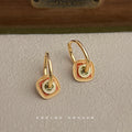 Gold Enamel Geometric Square Charm Hoop Earrings Pair view 6