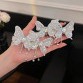 Silver Rhinestone Multi Butterfly Side Clips Pair Tassels view 2