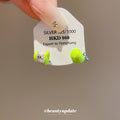 Bright Green Apple Stud Earrings With Tiny Leaf Details view 2