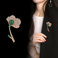 Gold Tone Ginkgo Leaf Crystal Metal Brooch Pin for Jackets and Lapels view 4