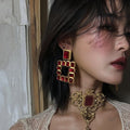 Oversized Square Crystal Earrings In White And Red view 4