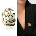 Crystal Panda on Green Bamboo Brooch Decorative Clothing Pin view 2