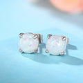 Silver Tone Round Faux Opal Stud Earrings Four Prong view 2