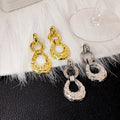 Hammered Teardrop Link Dangle Earrings Gold Silver view 1