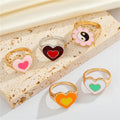 Gold Tone Enamel Heart and Yin Yang Adjustable Rings in Five Designs view 1