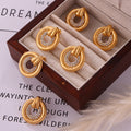 Hollow Circle Stud Earrings Inner Rhinestone Ring Metal Loop view 4