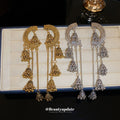 Crescent Bell and Chain Long Drop Earrings in Two Tones view 1