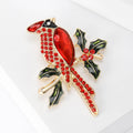 Red Cardinal Brooch on Holly Branch With Crystal Accents view 3
